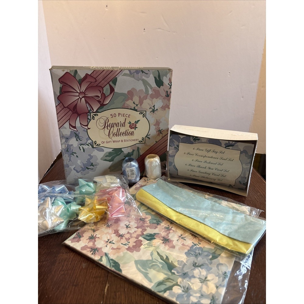 Vtg Floral Gift Wrap Stationery 50 Piece Reward Collection Box‎ NOS Cottagecore